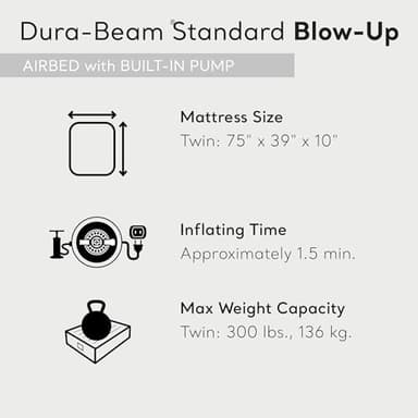 Intex Dura-Beam Standard Pillow Top Airbed Comfortable Blow Up Portable Air Mattress with Built-in Electric Pump and Carrying Bag, Twin Size, Blue - Image 3