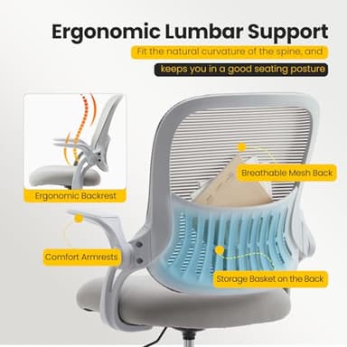 Sweetcrispy Tall Drafting Desk Chair - Ergonomic High Stool Computer with Adjustable Height and Comfy Lumbar Support, Office Rolling Counter with Flip-up Arm and Footrest, Light Grey - Image 4