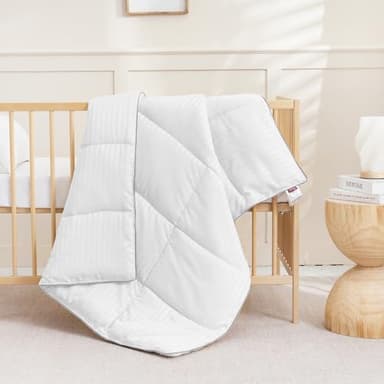 ZPECC Toddler Down Alternative Comforter, 39x47 Hypoallergenic Baby Blanket Quilt, Soft Breathable Lightweight All Season Kids Duvet Insert for Crib Stroller Cot Daycare, White Stripe - Image 7