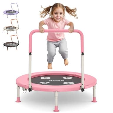 BCAN 36'' Toddler Trampoline, ASTM Certified-Foldable Mini Trampolines for Kids Ages 1-6, Adjustable Handle, Safety Pad & Foldable Legs, Baby Trampoline Indoor/Garden, Gift for Boy and Girl, Pink - Image 1