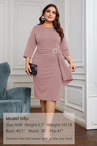 KIMCURVY Plus Size Women's Elegant Cocktail Dresses for Women Wedding Dress to Hide Tummy Dresses Pink 22W - Image 2