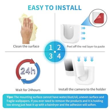 Adhesive Wall Mount Bracket for Ring Indoor Cam, Strong Adhesive Durable Camera Mount Stand for Ring Indoor Camera, Two Ways Installation Easy to Install (2 Pack,White) - Image 7