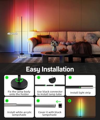 BWGZH Corner Floor Lamp, Smart RGB LED Corner Lamp with Music Sync and 16 Million DIY Colors, App & Remote Control, Color Changing Standing Lamp for Bedroom, Living Room and Gaming Room - Image 7