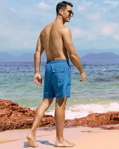 SILKWORLD Mens Swimming Trunks with Compression Liner 2 in 1 Quick-Dry Bathing Suits with Zipper Pockets,Blue,3X-Large - Image 5