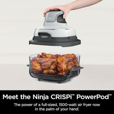 Ninja Crispi 3-in-1 Portable Cooking System-1500W Compact Air Fryer, 4 QT Borosilicate Glass, Lid, Crisper Plate, Oil-Free Frying, Easy Storage, Cook, Serve & Store -White (Renewed) - Image 2