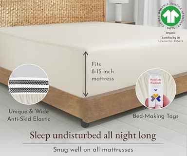 California Design Den California King Fitted Sheet Only, 100% Organic Cotton Percale, Deep Pocket, Lightweight, Snug-Fit, All Around Elastic, 1 Pc Cal King Fitted Sheet - Ivory (Cream Tone) - Image 2