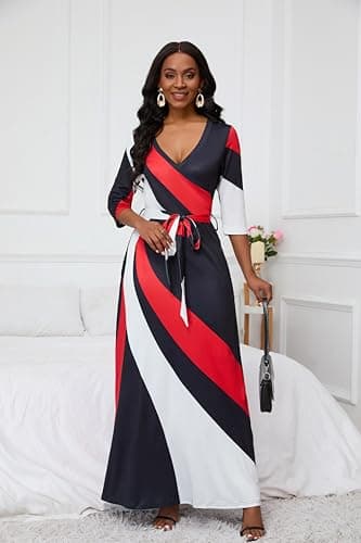 FANDEE Plus Size Maxi Dress for Women Casual Summer Sundress V-Neck 3/4 Sleeve - Image 5