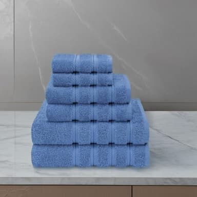 American Soft Linen Luxury 6 Piece Towel Set, 2 Bath Towels 2 Hand Towel 2 Washcloths, 600 GSM 100% Cotton Turkish Towels for Bathroom, Electric Blue Towel Sets - Image 5