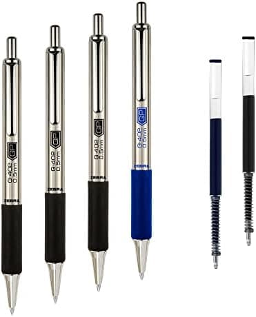 Zebra Pen G-402 Gel Pens 4-Pack with 2 Refills, 3 Black and 1 Blue Ink, 0.5mm Fine Point, Premium Metal Barrel, Comfortable Rubberized Grip, Secure Metal Clip, Shirt Pocket-Friendly (50072 - Image 3