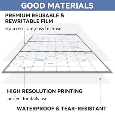 Large Dry Erase Calendar for Wall - Undated Wall Calendar Dry Erase, 28" x 40" (Vertical), Erasable & Reusable Wall Calendar 3 Month with Round Stickers and Markers for Home, Office, Classroom and Gym Use, Blue - Image 4