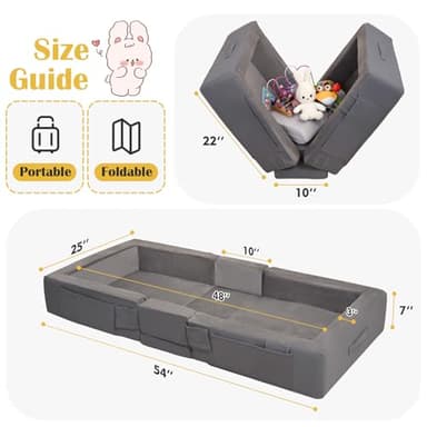ENITYA Toddler Travel Bed – Portable Foldable Soft Foam Floor Bed for Kids 18M–4yr, No Assembly, Washable Cover, Built-in Safety Rails, Compact for Travel & Home Use, Grey - Image 2