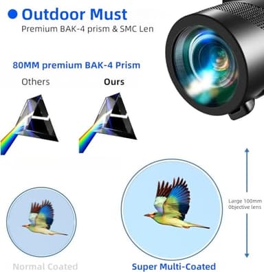 80x100 Monocular-Telescope High Powered for Smartphone Monoculars for Adults High Definition Monocular Telescope for Stargazing Hunting Wildlife Bird Watching Travel Camping Hiking - Image 3