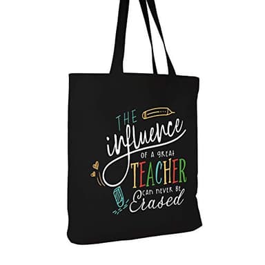 ELEGANTPARK Teacher Gifts for Women Teacher Bag for Appreciation Week Retirement Valentines Day Birthday Graduation Christmas Thank You Black Cotton Canvas Tote Shoulder Bag with Interior Pocket - Image 3