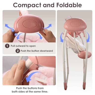 Baby Swings for Infants, Tiny Marvels Portable Swing with Adaptable Speed, Music, Removable-Toy-Bar, Foldable Infant Swing for Indoor and Outdoor Use, 0-9 Months 6-20 lbs(Blush Bloom) - Image 6