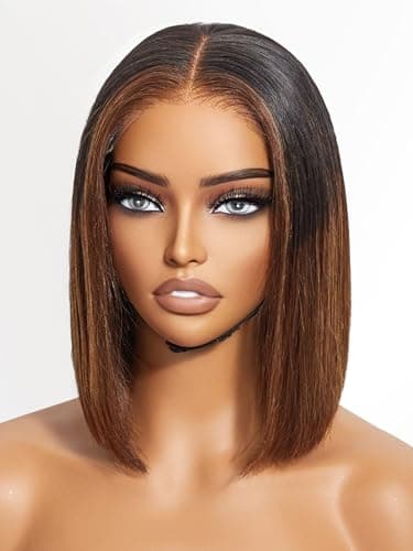 LUVME HAIR 10" Mix Brown Glueless Bob Wigs Human Hair Pre Plucked, 5x5 HD Lace Closure Wigs Human Hair 180 Density, Ready to Go Wig with Bleached Knots & Pre Cut Lace - Image 1