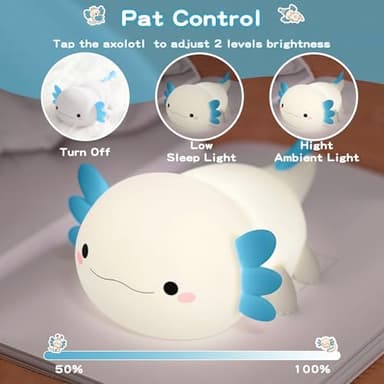 Axolotl Night Light,Cute Axolotl Lamp,Food Grade Silicone Nursery Nightlight,Rechargeable/Dimmable LED Squishy Novelty Animal Bedside Touch Lamp,Baby Room Decor, Axolotl Gifts for Kids/Boys - Image 3