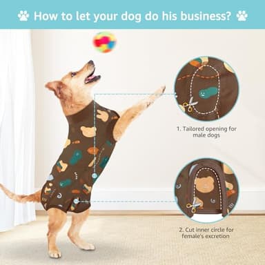 Comwish Recovery Suit for Dogs, Dog Surgery Recovery Suit with Zipper Closure Post Spay, Neuter, Abdominal Surgical Suit for Male Female Dogs Can Pee (2 Packs Brown Bear, Large) - Image 2