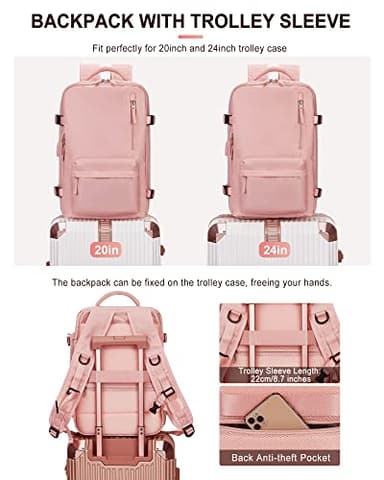 VGCUB Large Travel Backpack Bag for Women Men,Carry on Backpack,17 Inch Laptop Business Work Waterproof Backpack with Laptop Compartment,Person Item Flight Approved,Mochila de Viaje,Pink - Image 2