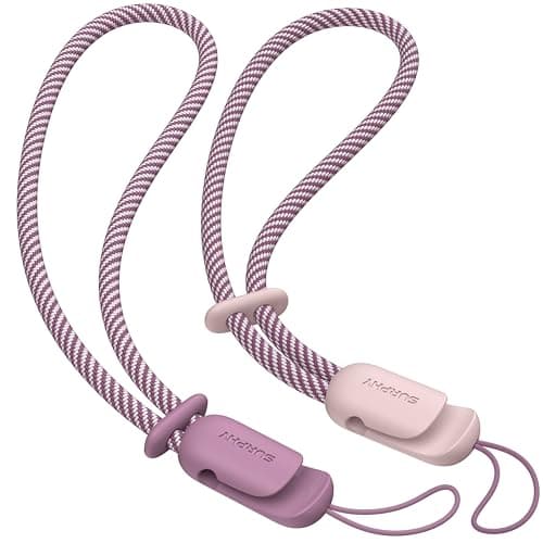 SURPHY 2 Pack Phone Lanyard for Cellphone Case, Phone Wrist Strap for Case, Cellphone Strap with 2-Color Braided, Charm Wrist Lanyard for Women, Cellphone Wrist Lanyard for Women, Pink & Lilac Purple - Image 1