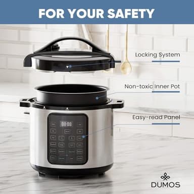 DUMOS 16-in-1 Electric Pressure Cooker 8 QT Stainless Steel Multi Cooker Electric for Pressure, Rice, Steamer, Yogurt Maker, Slow Cook, Sliver - Image 7