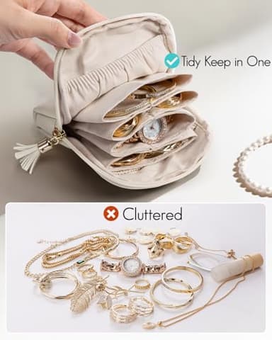 Vlando Small Travel Jewelry Case,Travel Gifts for Women,Jewelry Pouch Bags with Zipper,Velvet Jewelry Organizer Storage Bag for Bracelet Rings Earring-Cream White - Image 6