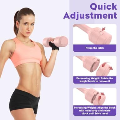 BOBAZREN Adjustable Dumbbell Set of 2, 11Lb/Pair Weights Dumbbells for Women, Each 2.2lb, 3.3lb, 4.4lb, 5.5lb Hand Weights Set for Home Gym Fitness Training (Pink) - Image 3