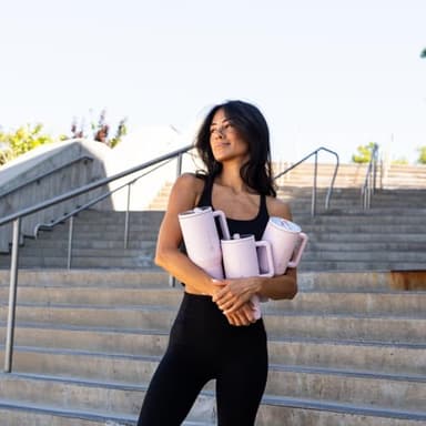 HydroJug Traveler - 32 oz Water Bottle with Handle & Flip Straw - Fits in Cup Holder, Leak Resistant Tumbler-Reusable Insulated Stainless Steel & Rubber Base - Gifts for Women & Men, Pink Sand - Image 2