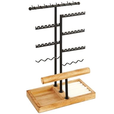 Poyilooo Earring Holder Jewelry Stand, 3 Tier Jewelry Organizer with Ring Holder Tray for Necklace Earring Keychains Bracelet Rings Display Jewelry Tree Stand Christmas Gifts (Carbonized Brown) - Image 6