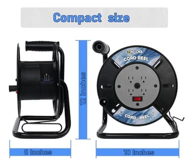 Zorky Extension Cord Storage Reel, Retractable Heavy Duty Open Cord Reel for 12/3,14/3,16/3 Gauge Extension Cord, Portable Empty Hand Wind Power Cord Roller Holder with 4-Grounded Outlets - Image 7