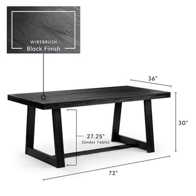 Plank+Beam 72 Inch Farmhouse Dining Table, Solid Wood Rustic Kitchen Table, Large Wooden Rectangular Dinner Table for Dining Room, Home Office, Living Room Furniture, Easy Assembly, Black Wirebrush - Image 2