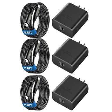45W Super Fast Charger USB C, 45 Watt Type-C Android Phone Charger Fast Charging Block with 3X 6.6FT Type C Cords for Samsung Galaxy S25 Ultra/S24 Ultra/S24+/S23 Ultra/S23+/S22 Plus, Tab S9/S8 Ultra - Image 1