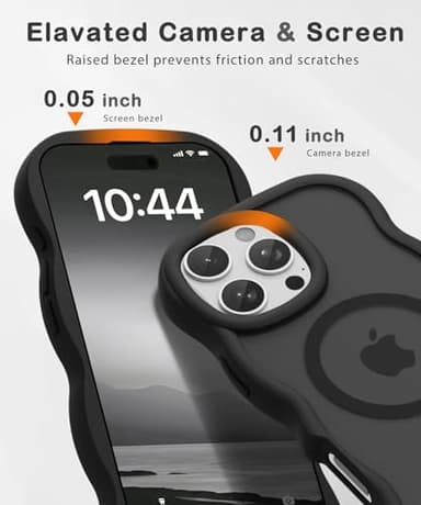 Amzfield Magnetic for iPhone 16 Pro Case, Compatible with Magsafe Wavy Frame Cute Design Translucent Matte Hard Back Silicone Bumper Shockproof Phone Case for iPhone 16 Pro Women Girls, Black - Image 4