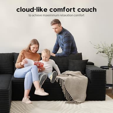 107.5" Cloud Modular Sectional Sofa with 1 Ottoman,Modern Minimalist Upholstered Couches, Comfort U Shaped Sofa for Living Room,Deep Seat Corner Couch，No Assembly Required (Black,Right Facing Chaise) - Image 8
