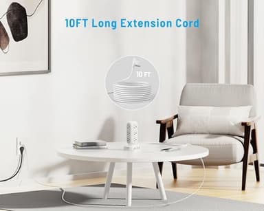 TenTrend 65W Fast Charging Station, Flat Plug Power Strip Tower with 12 AC Outlets & 8 USB Ports (2 PD USB-C Ports), 10FT Extension Cord, Compatible for MacBook Pro, iPhone Series. - Image 5