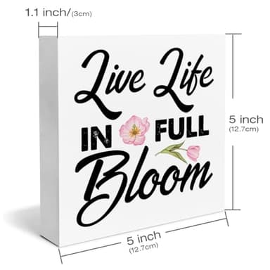 Spring Decor Farmhouse Live Life in Full Bloom Wood Box Sign Spring Decorations Rustic Home Desk Shelf Tabletop Decor 5 x 5 Inches - Image 2