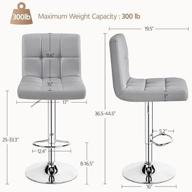 Yaheetech Bar Stools Set of 4, PU Leather Adjustable Barstools, Modern Counter Stools with Back and Footrest, Counter Height Barstools for Bar, Kitchen, Dining Room, Light Gray - Image 3