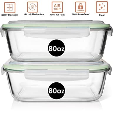 Razab 10 Cups/ 80 Oz 4 Pc (Set of 2) Glass Food Storage Containers with Airtight Locking Lids-For Storing & Serving Food. BPA Free & Leak Proof - Microwave, Dishwasher, Fridge, Freezer and Oven Safe - Image 8