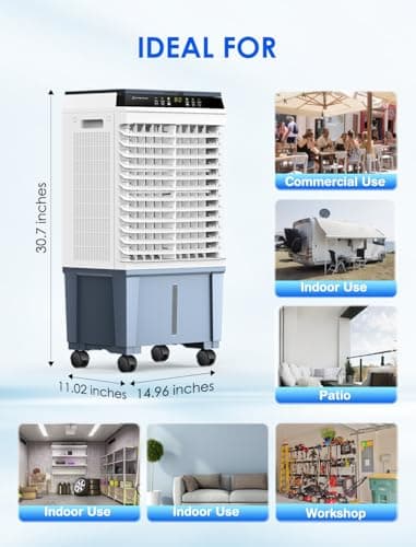 Air Choice Swamp Cooler, 1800 CFM Portable Evaporative Air Cooler with 6 Ice Box & 5.3 Gal Water Tank, 110° Swing, 3 Speeds, Upgraded Remote, 12H Timer, 3-in-1 Air Cooling Fan for Outdoor Indoor, Blue - Image 9