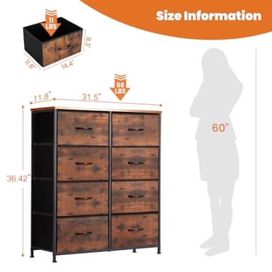 Sweetcrispy Dresser for Bedroom with 8 Storage Drawers, Large Fabric Storage Tower Organizer, Chest of Drawers with Metal Frame Wooden Top for Nursery, Closet, Living Room, Entryway, Rust Brown - Image 2