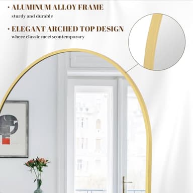 Koonmi 34"x76" Arched Full Length Mirror, Gold Large Floor Mirror with Aluminum Alloy Frame Standing Hanging or Leaning Wall-Mounted Mirror, Vanity Mirror for Living Room and Bedroom - Image 3