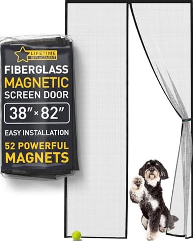 Upgraded Magnetic Screen Door - Bugs Out, Breeze in - 9min Install Auto-Sealing Heavy Duty Double Stitched Mesh, 52 Magnets, Hands Free Patio Door Net, Pet & Kid Friendly, 38 x 82 Inch, Flux Phenom - Image 1