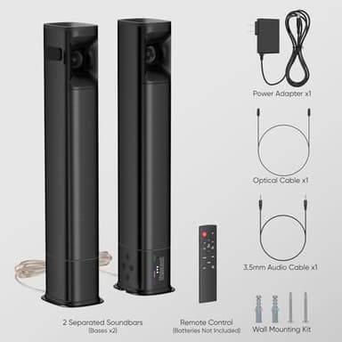 WebsLand Sound Bar for Smart TV, 80W Soundbar with Four Woofers, Dual Horn Tweeters, 2.0 Channel TV Speaker, 2 in 1 Detachable Design, BT/ARC/AUX/Optical Connection, Surround Sound System for TV - Image 7