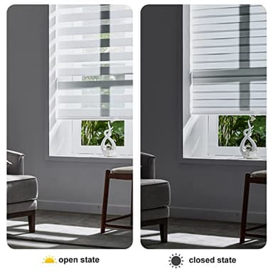 Persilux Cordless Zebra Blinds for Windows (58" W X 64" H, White) Free-Stop Roller Windows Shades Dual Layer Light Control for Day and Night, Light Filtering Sheer Shades for Home, Easy to Install - Image 2
