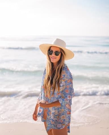 Zoye Chen Women’s Bikini Swimsuit Cover Up Button Down V Neck Shirts Long Sleeve Blouse Beachwear Bathing Suit (Blue Cashew Flower, X-Large) - Image 3