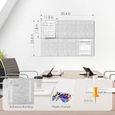 MaxGear Large Cork Board for Wall 36" x 24", Silver Gray Bulletin Board, 6 Pack Felt Wall Tiles with Pushpins, Cork Boards for Office Push Pin Board Tack Board Felt Board - Image 4