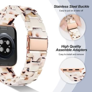 HOPO Compatible With Apple Watch Band 38mm 40mm 42mm 44mm Thin Light Resin Strap Bracelet With Stainless Steel Buckle Replacement For iWatch Series Ultra 9 8 7 6 5 4 3 2 1 SE(Nougat White/Rose - Image 2