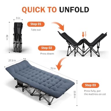 ATORPOK Camping Cot for Adults with Cushion Comfortable, Portable Folding Bed for Sleeping Supports 450 lbs (Blue) - Image 2