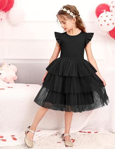 Arshiner Toddler Tutu Dress Girls Fluffy Summer Dresses Casual Black Funeral Tulle Sundress for Kids 7-8 Yeasr - Image 6