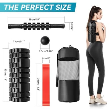 Krightlink 5 in1 Foam Roller Set for Deep Tissue Muscle Massage, High Density Fitness Exercise Foam Roller, Massage Roller, Massage Ball, Resistance Band, for Whole Body (Black) - Image 7