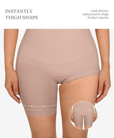 FeelinGirl Seamless Bodysuit Shapewear Hip Enhancer High Waist Body Shaper Full Body Slimming Faja Khaki Beige M/L - Image 4